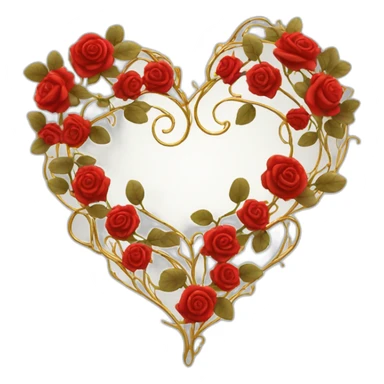 heart shape gold vine with red roses border sticker