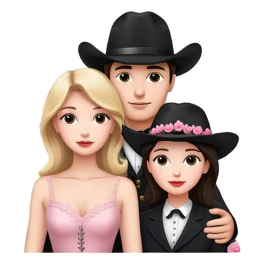 man with black cowboy hat and beautiful elegant woman with Eiffel Tower in the background with pink delicate flowers sticker
