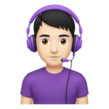 man with purple headphones and tshirt black hair sticker