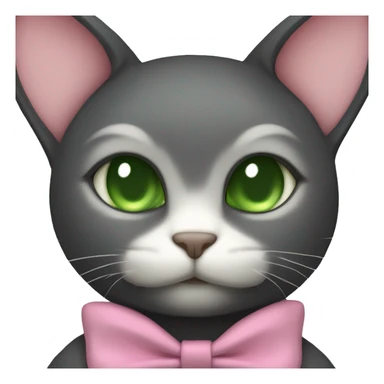 Dark cat IN A BUNNY HOODIE with PINK BOW TIE and dark green eyes sticker