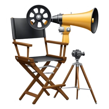 Icon for Directing: a director’s chair, a film camera, a megaphone, symbolizing the essence of film direction. The design should represent the creativity, leadership, and technical skill of directing in theater and cinema. Transparent background. sticker