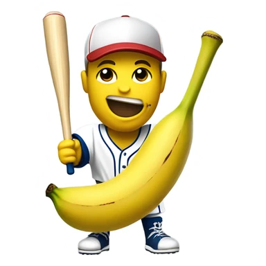 Banana wearing a baseball jersey holding a baseball bat sticker