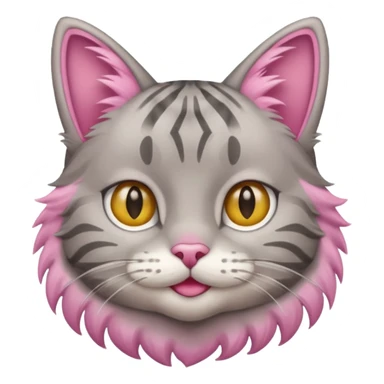 grey tabby cat: pink ears, fur, a little smile sticker