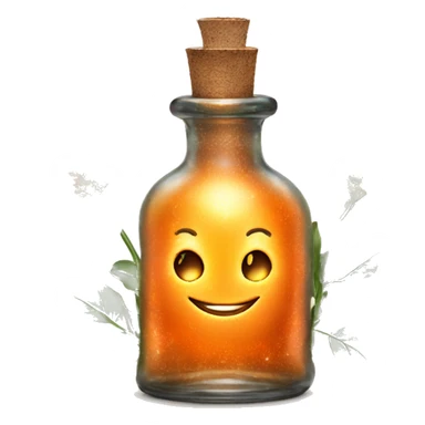 Orange magic fairy light sparkling old Antique bottle with poison and with herbal and flowers sticker