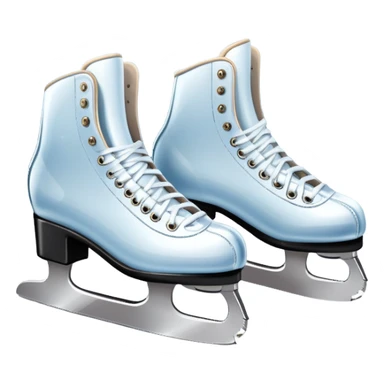 An icon featuring a pair of elegant figure skates resting on scratched ice in the center of an ice stage. The background shows distant spectator stands, with soft spotlights highlighting the skates. Transparent background emphasizes the quiet beauty of the scene. sticker