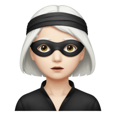 A person with white hair which is standing upward and blindfolded and also make it so it’s impossible to see through the blindfold sticker