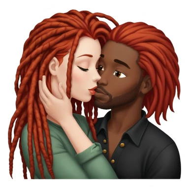 Mulher ruiva, pele branca, beijando um homem negro, com dreads nos cabelos sticker