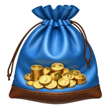 blue coins inside an opened brown money bag  sticker