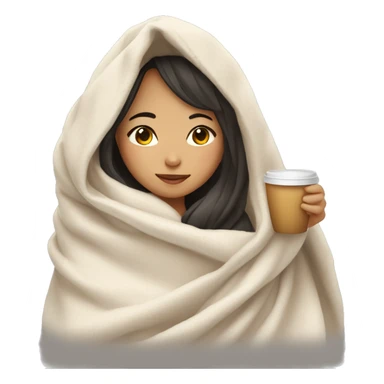 Asian girl wrapped in cozy blanket drinking coffee sticker
