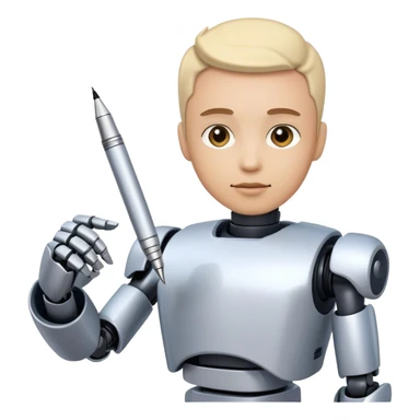 Emoji of a robot turning into a human with a pen or speech bubble sticker