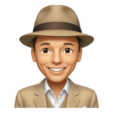 Frank Sinatra with the hat on, smiling and showing data analytics on a screen in the background sticker