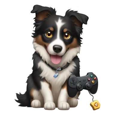 Small black australian shepherd dog with beige video game controller  sticker