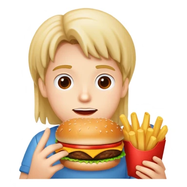 Caseoh eating a hamburger with fries sticker