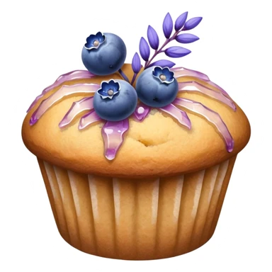 Lavender sprig flower muffin with blueberry and crystallized sugar sticker