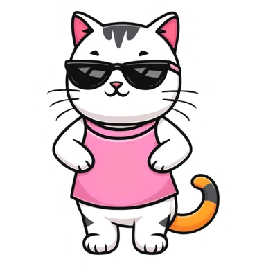 Cat with sunglasses pink dress ￼ sticker