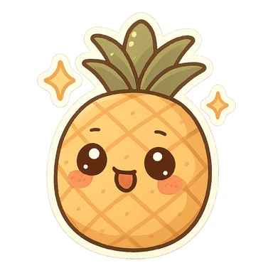 chibi sticker-style pineapple with sparkles, cute and exaggerated sticker