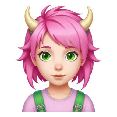 Anya Forger from Spy x Family, cute little girl with pink hair styled with two horn-like tufts, green eyes, and a cheerful expression sticker