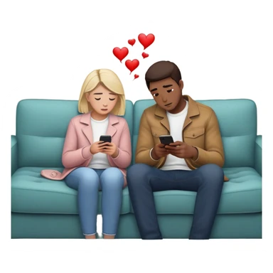A couple sits on opposite sides of a couch, looking at their phones, disconnected. Between them, a faint, invisible thread connects their hearts—but it’s fraying. One of them hesitates, reaching out, unsure whether to fix it or let it snap. sticker