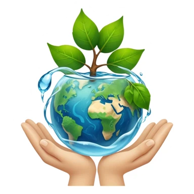 An icon featuring a green leaf, Earth held in hands, and a recycling symbol, symbolizing ecology. The design includes trees, clean water, and animals, representing environmental protection, sustainability, and ecosystems. Transparent background highlights the science of nature and conservation. sticker