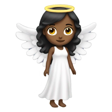 angel with halo and long white dress with wings with black straight hair and brown skin sticker