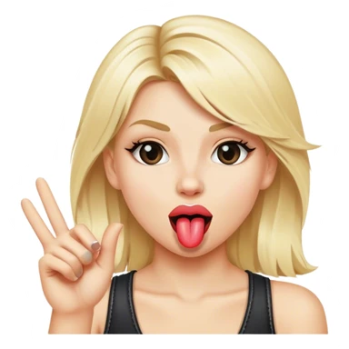 Realistic blonde girl showing rock n roll sign with tongue out  sticker