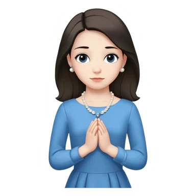 The girl in the photo is wearing a blue dress with long sleeves and a pearl necklace. There is a black flower on the dress. Her posture is confident, with a straight back and neatly folded hands. The image conveys elegance and dignity.
For generating an image using a neural network, you can use the following keywords:
	•	Girl
	•	Blue dress
	•	Long sleeves
	•	Pearl necklace
	•	Black flower on the dress
	•	Confident posture
	•	Straight back
	•	Neatly folded hands sticker