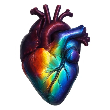 realistic digital art of a heart with a prismatic rainbow effect, no background sticker