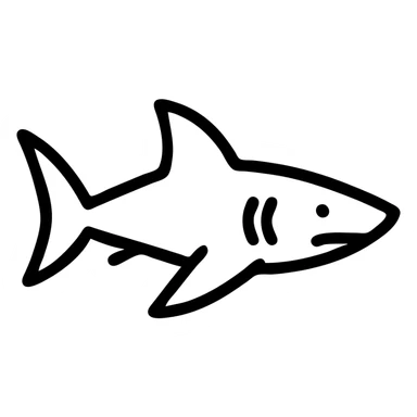 shark icon, outlined, minimalistic, dynamic pose sticker