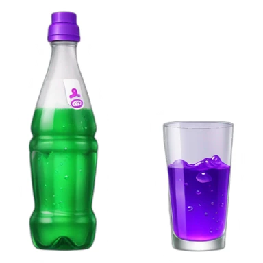 Bottle of sprite with purple liquid and glass inside sticker