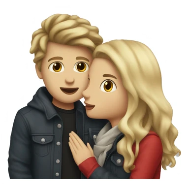 Blonde boy and brunette girl kissing in London  sticker