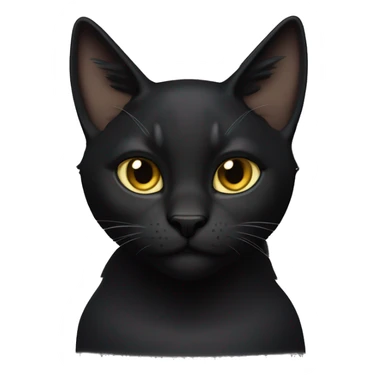 A  petite, solid black sleek furred cat. Light yellow eyes. Black pointed tufts of fur at the tips of ears only (tip of triangle on ear) similar to a lynx cat. Fully body and no other color markings. Facing forward and standing with ears slightly tilted. sticker