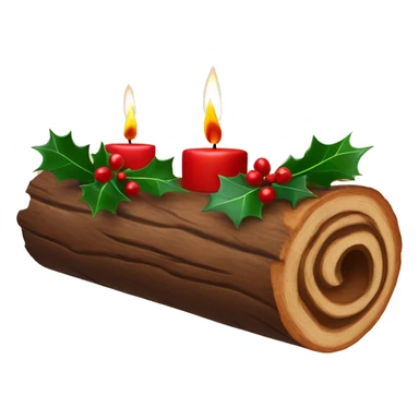 Wooden yule log with red candle in the centre, decorated with holly and bows  sticker