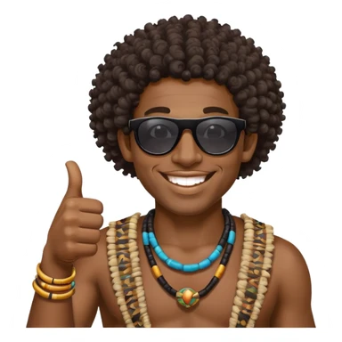 African Black tribal man with curly hair, traditional tribal face paint, wearing sunglasses, smiling, thumbs up sticker