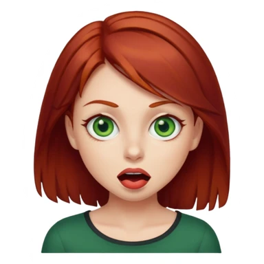 Dark red haired girl with green eyes making a silly face sticker