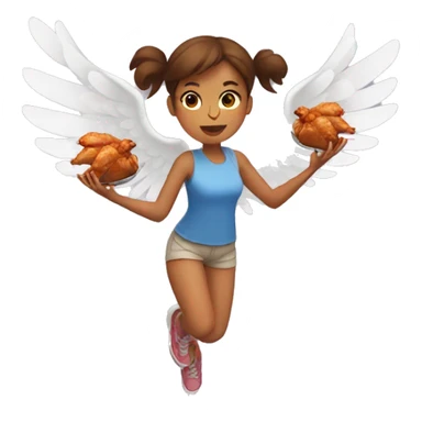 a girl flying with two bbq chicken wings on her back sticker