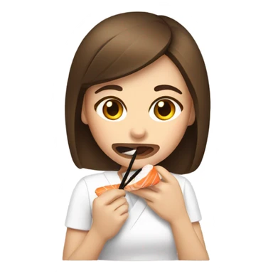Girl with brown hair brow skin eating sushi sticker