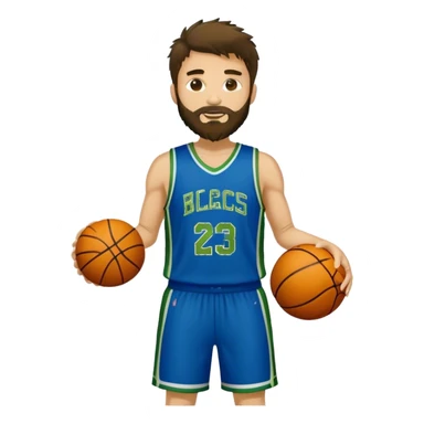 full body wHITE MAN WITH GOLD TEE BEARD DARK SHAGGY HAIR BASKETBALL PLAYER WEARING BLUE AND GREEN UNIFORM sticker