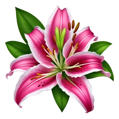 bouquet Deep Pink Oriental Lily with White Edge, luxuriant, leaf, bud sticker