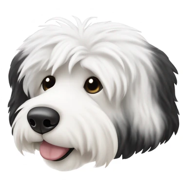 Old English sheepdog with a half and half face like a black and white cookie sticker