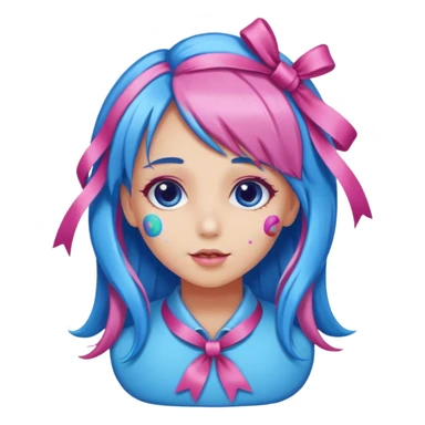candy girl from candyland very long blue pink mixed candy hair with ribbon and  sticker