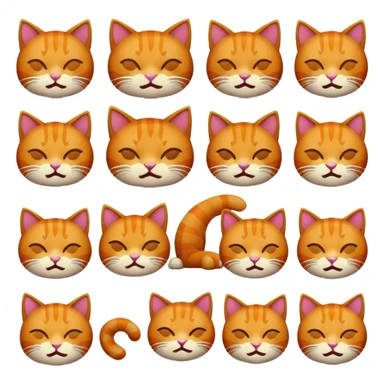 Create a set of expressive pixel-art emojis (32x32 or 64x64 resolution) featuring a playful ginger cat as the main character. Use a limited color palette with bold, retro-inspired pixel styling. Include the following emotions/actions sticker