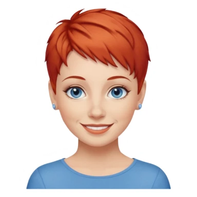 27 year old white woman, red hair, pixie cut, blue eyes sticker