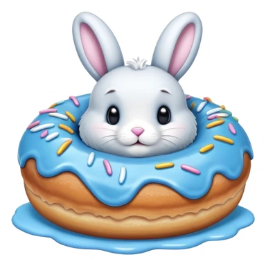 A doughnut with blue icing and a bunny on it sticker