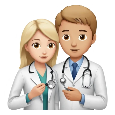 Female doctor in white coat using stethoscope to examine male patient's bare upper body during medical check-up sticker