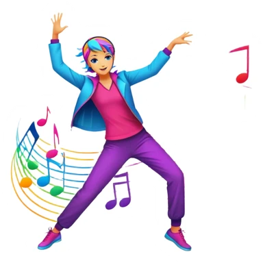 An icon showing vibrant musical notes and rhythm bars, inspired by Muse Dash. The design features colorful, dynamic elements flowing in sync with the beat, with a character dancing in the background. Bright, energetic visuals emphasize the excitement of rhythm-based gameplay. Transparent background. sticker