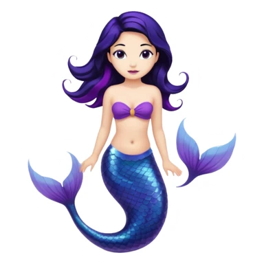 Mermaid with black hair and purple tail  sticker