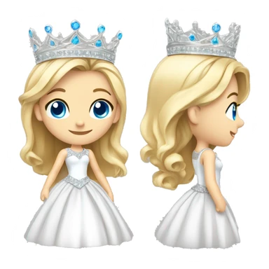 13 year old girl with blonde hair and blue eyes wearing a sparkly all white pageant gown and a silver only crown full body sticker