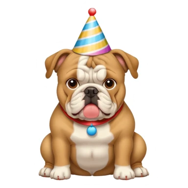 Bulldog wearing a birthday hat sticker