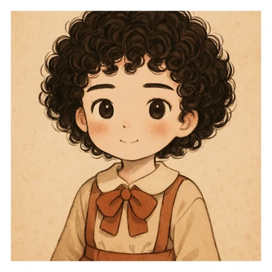 Haz el pelo mucho más rizado y las cejas más rectas, manteniendo el estilo general, cute y todos los detalles anteriores sticker