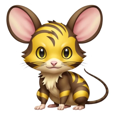 anime-style cute chibi Electric-elemental-type colorful dark-brown jerboa-Pokémon-Fakémon-creature with yellow zig-zag-stripes sticker